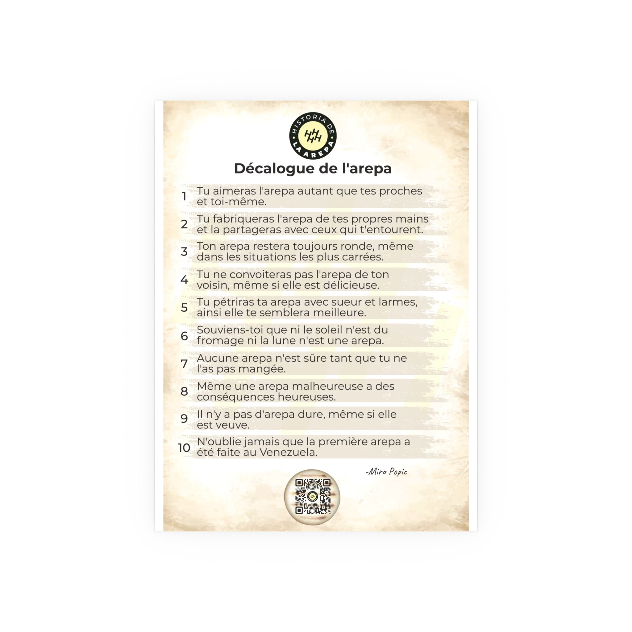 Poster - Décalogue de l'arepa, (idioma francés). Satin and Archival Matte Posters - Image 5