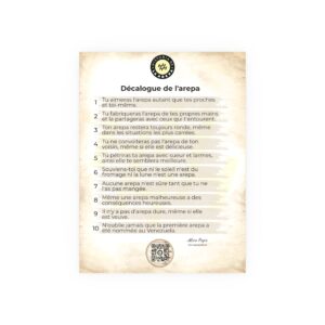 Poster - Décalogue de l'arepa, (idioma francés).  Satin and Archival Matte Posters