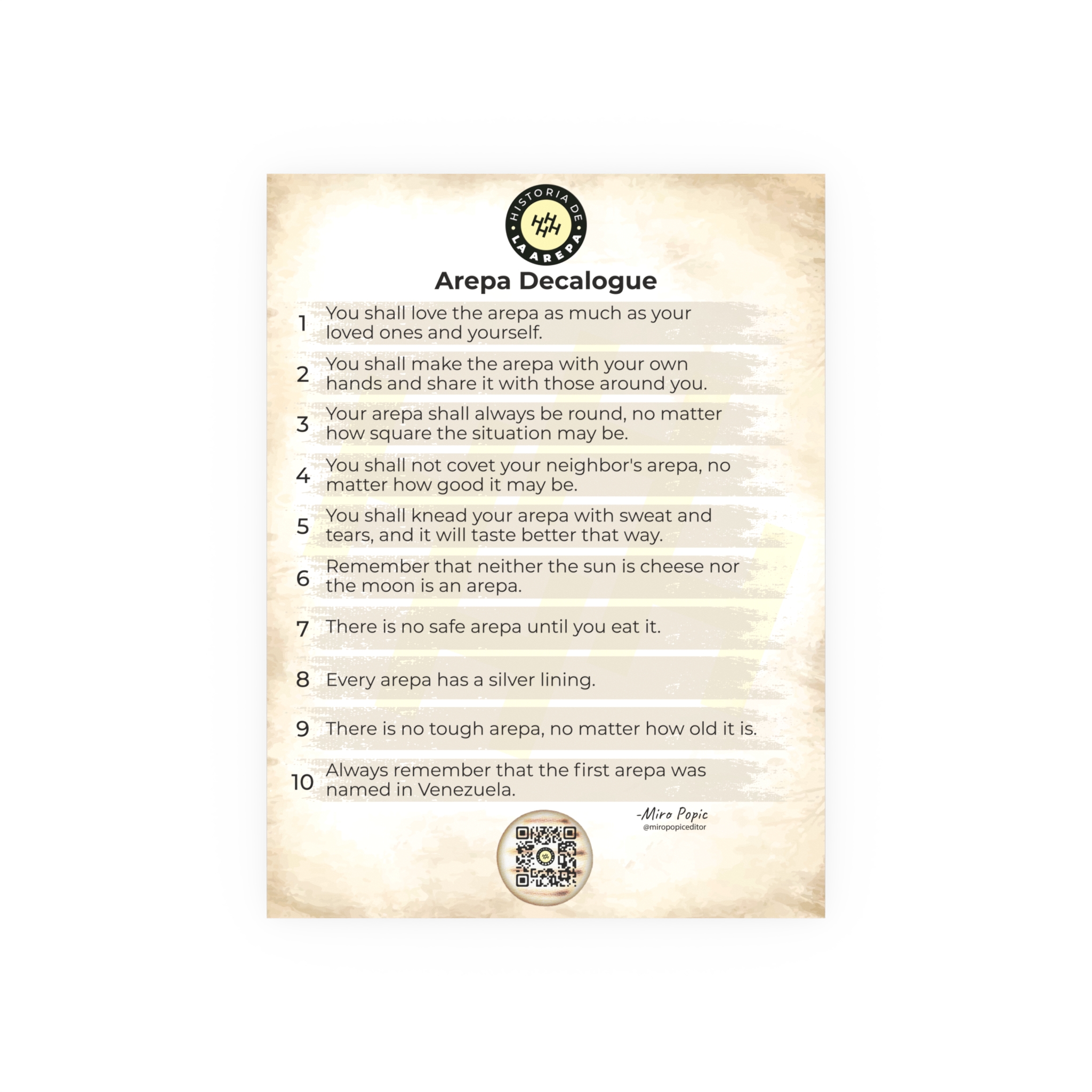 Poster - Arepa Decalogue, (Idioma inglés)  - Satin and Archival Matte Posters
